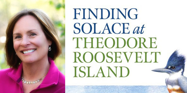 Melanie Choukas-Bradley with her book "Finding Solace at Theodore Roosevelt Island"